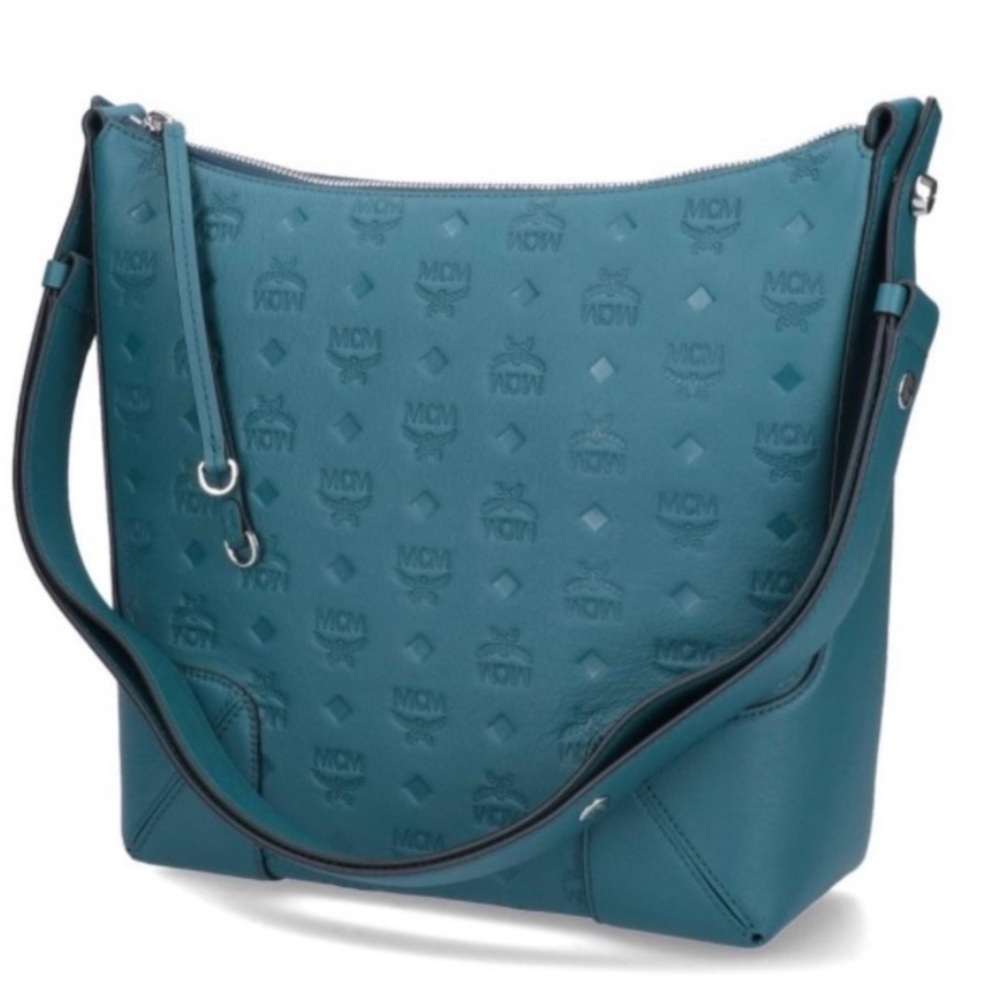 Mcm Aren Hobo in Monogram Leather Deep Teal Monogram Leather NWT - Picture 8 of 11
